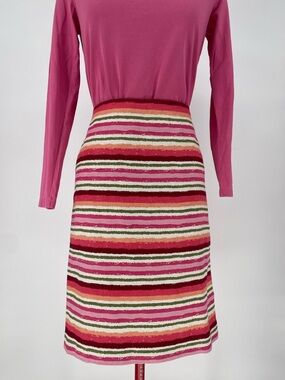 Talbots Multicolor Pink Striped Linen Cotton Blend Fully Lined Knee Length Skirt